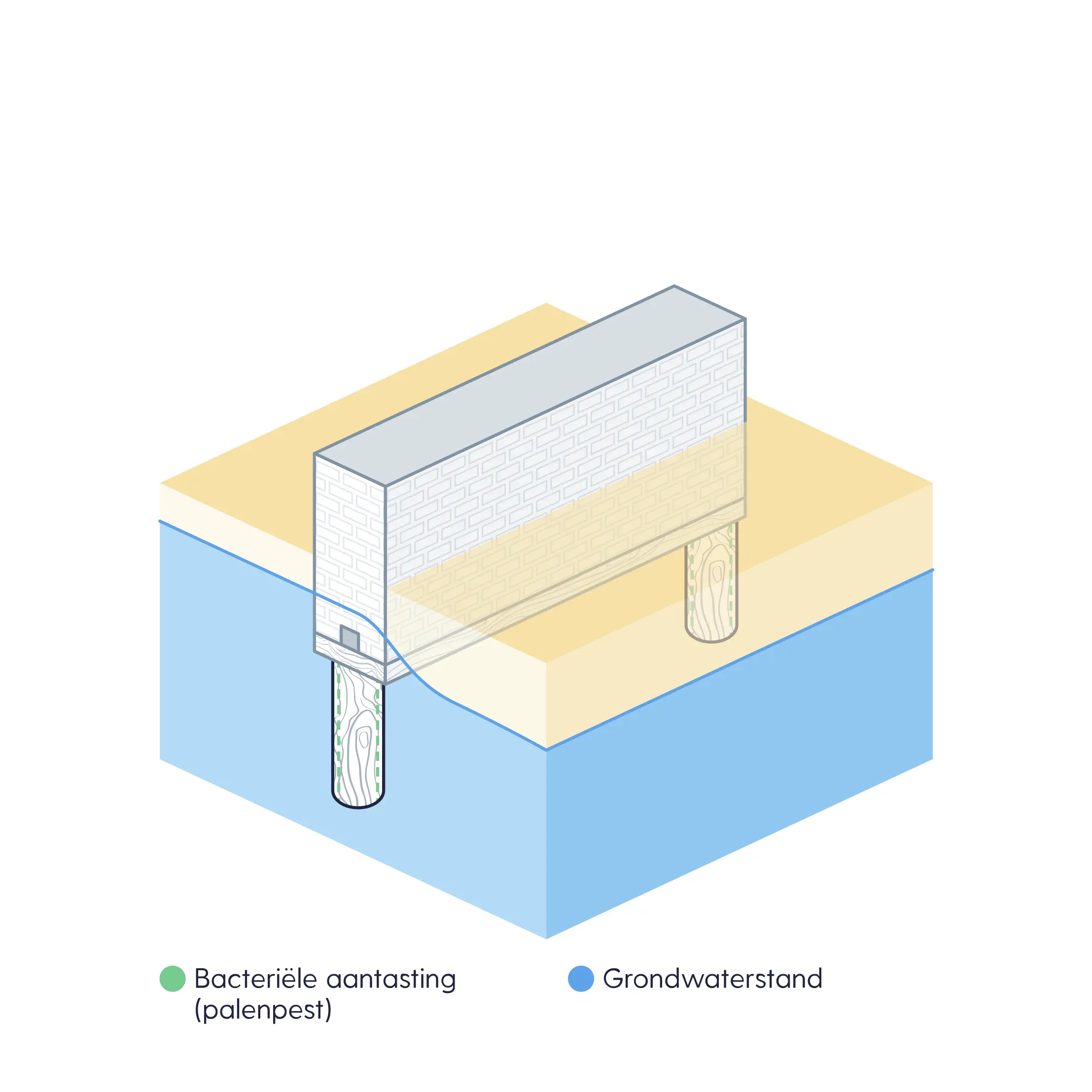 Bacteriële aantasting van funderingspaal